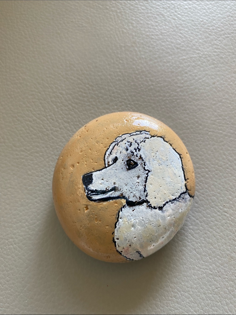 Rock Art Hand-Painted Poodle Dog on Natural Stone